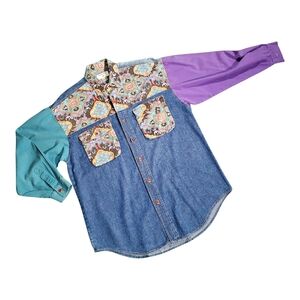 Vint Western Denim Paisley Abstract 70's Style Print Cotton Cowboy/Girl Shirt OS